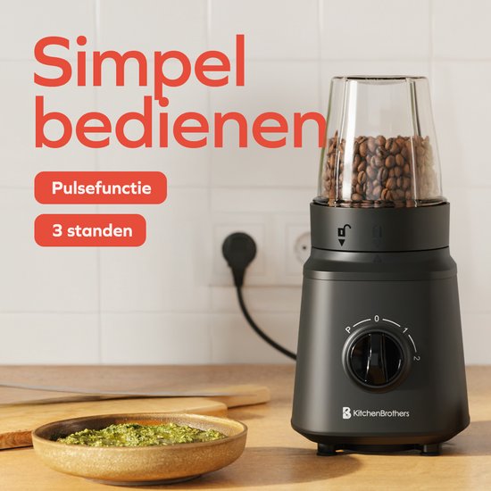 KitchenBrothers Blender - Set complet - 2x 750ml Jugug - Grinder - Strainer - To-Go Cups - Black