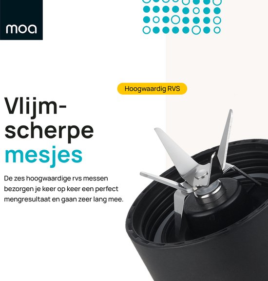 MOA Blender - Smoothie Maker avec 2 gobelets en Tritan de 600ml - Mini Blender To Go - 800W - acier inoxydable - Noir