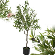 tectake® Olivier artificiel Oleand - Plante artificielle méditerranéenne avec feuilles et olives réalistes - Facile d'entretien et polyvalent - Pot de fleurs robuste inclus - Hauteur : 120 cm