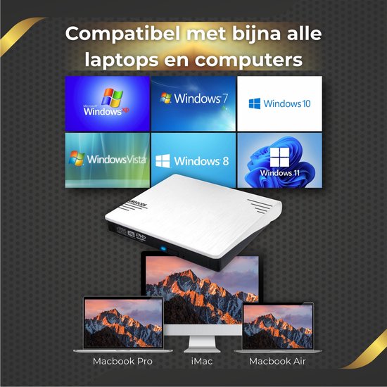 Lecteur DVD externe pour ordinateur portable - Graveur DVD/CD - Windows et Mac - USB 3.0 et C