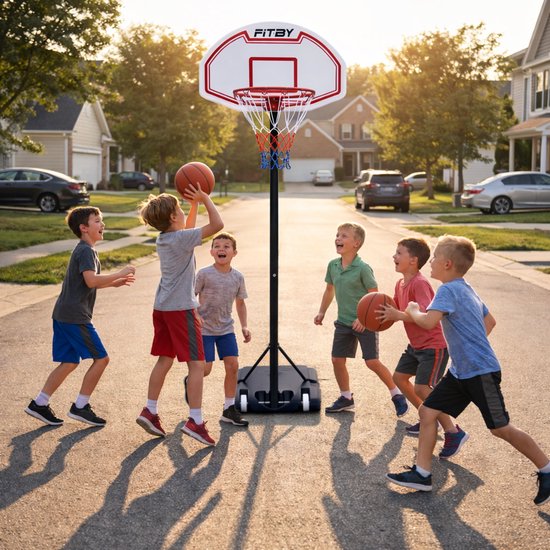 Poteau de basket-ball Fitby - anneau de basket-ball avec support - réglable - 150-205 cm - socle robuste avec roues