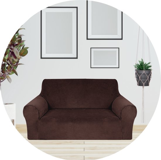 Hilvard - Housse de canapé 2 places - (145 - 175 cm) - Marron foncé - Velours - Stretch - Housse de canapé - Housse de meuble - Contre les dommages et les taches - Housse de siège - Housse d'assise