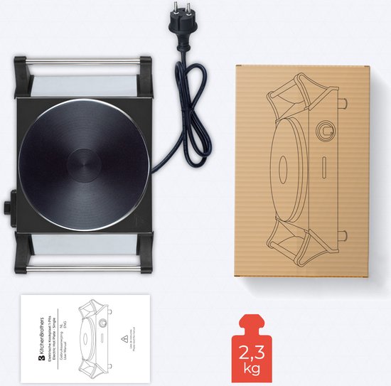 KitchenBrothers Table de cuisson électrique - 1 brûleur - 1500W - Noir