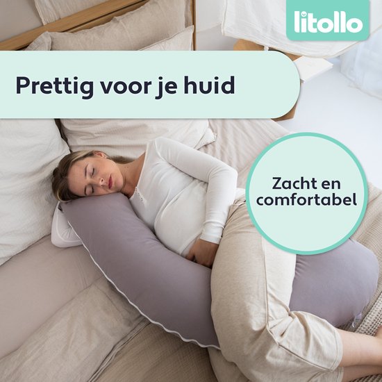 Litollo® Coussin de grossesse (forme en J) - Coussin d'allaitement - Coussin corporel - Oreiller latéral - Oreiller corporel - Housse en polaire douce XXL 145cm - Jaune ocre