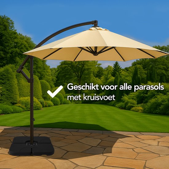 Brixy Parasol Tiles - Base de parasol - Remplissable jusqu'à 80kg - 50x50cm - 4 pièces - Tuiles de parasol pour base en croix - Noir