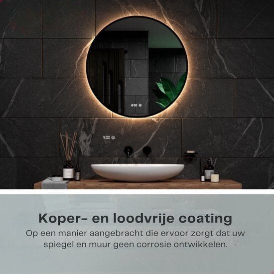 Mirlux Miroir de salle de bain avec éclairage LED et chauffage - Miroir mural rond - Miroir de douche anti-condensation - Noir mat - 100CM