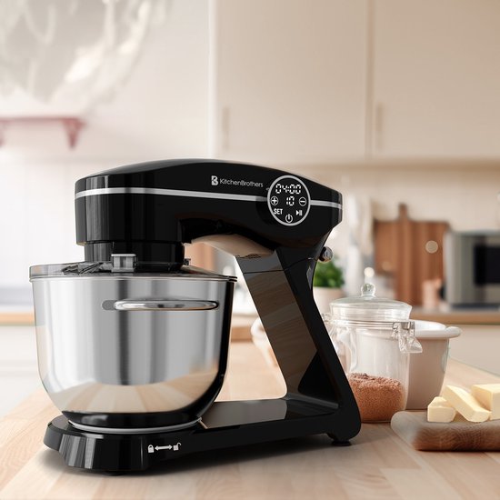 KitchenBrothers Robot de cuisine - Ecran tactile et minuteur - Robot de cuisine - 6.2L - 1800W - Mixeur de cuisine - Aluminium - Noir