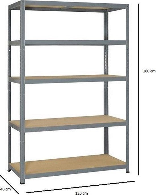 Rayonnage de stockage XL - 120 cm de large - Capacité de charge de 875 kg - 175 kg par étagère - Extra large