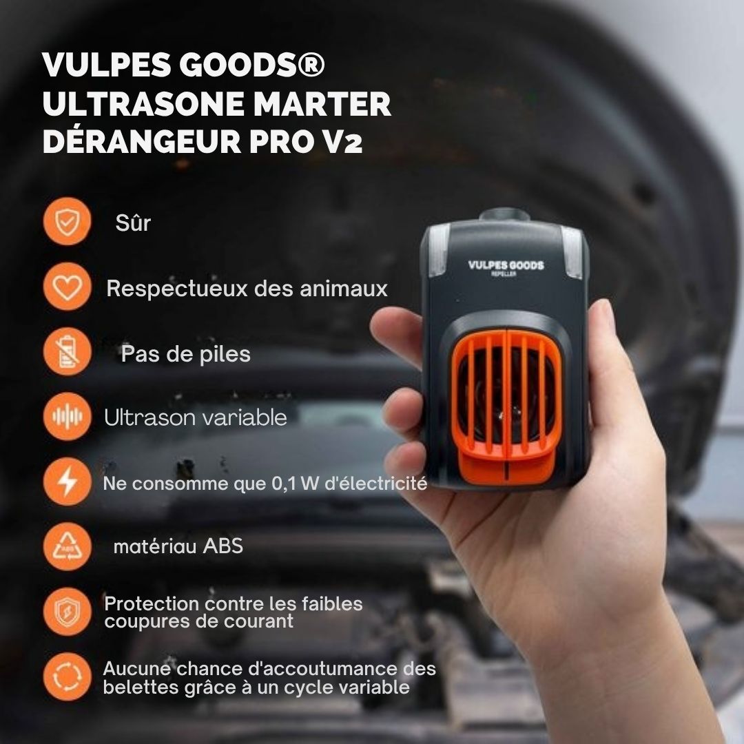Deterrent Vulpes Goods® - Dissuasion de la martre de pierre - Intérieur et extérieur - Fréquences automatiques et lampes flash - USB et batterie de voiture - Martres, souris et rats - PRO V2 - 2 pièces - orange/noir