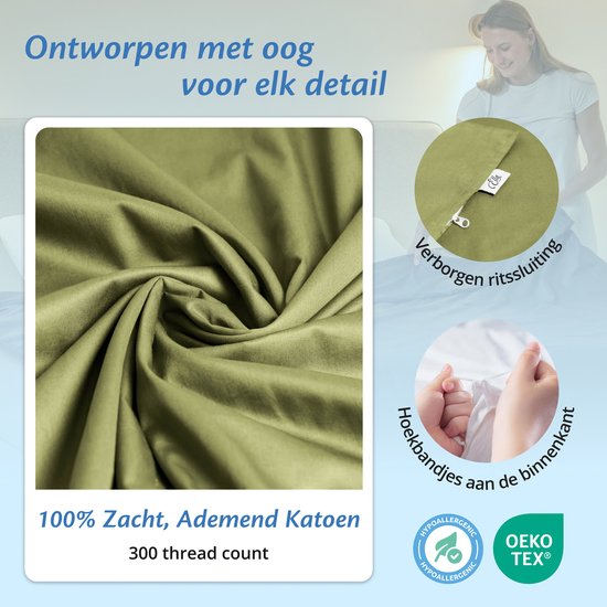 Housse pour la couverture d'aggravation d'Ella 150 x 200 CM - 7 KG & 9 KG - Housse en 100% coton biologique - Vert olive clair
