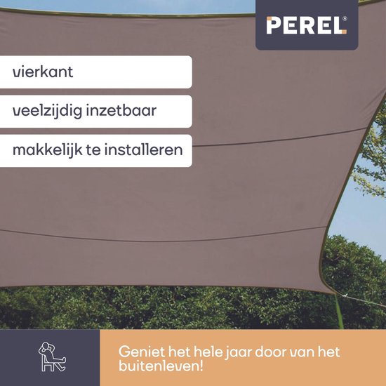 Perel Toile d'ombrage, hydrofuge, 5 x 5 m, 160 g/m², polyester, carré, taupe
