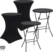 Infinity Goods 2x Stevige Zwarte Statafel + 2x Zwarte Statafelrok - Partytafel - Robuust en Weersbestendig - Inklapbaar - 80cm x 110cm - Feest
