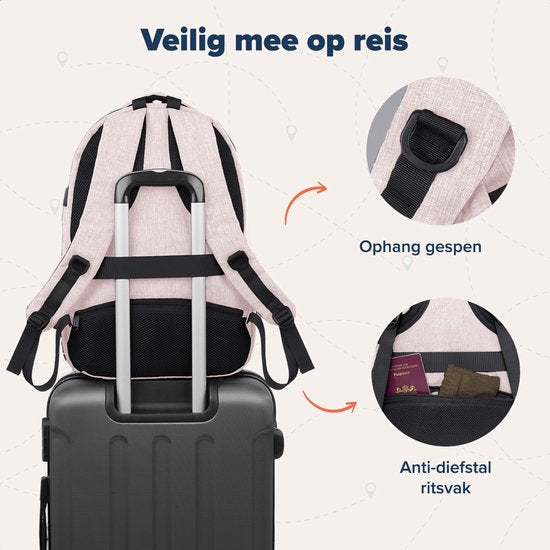 TRVLMORE Sac à dos - 28L - 15.6 Inch - Sac à dos pour ordinateur portable avec USB - Antivol - Homme et Femme - Sac Rose