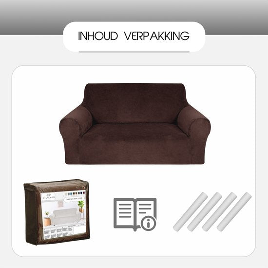 Hilvard - Housse de canapé 2 places - (145 - 175 cm) - Marron foncé - Velours - Stretch - Housse de canapé - Housse de meuble - Contre les dommages et les taches - Housse de siège - Housse d'assise