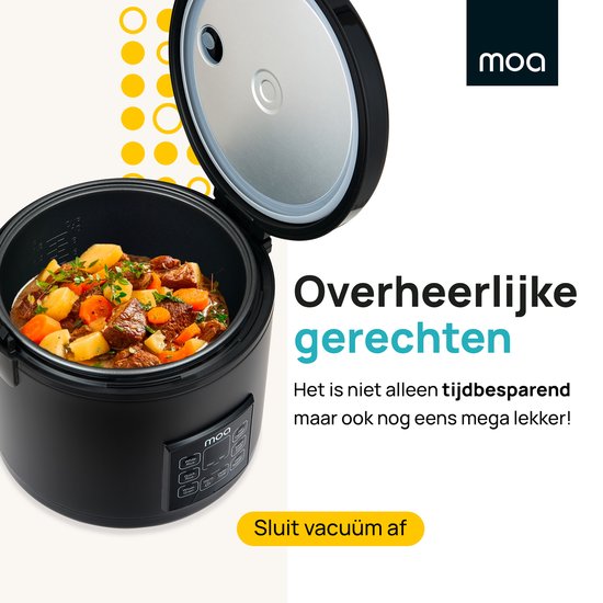 MOA Multicooker - 5L - Mijoteuse - Cuiseur de riz avec vapeur - Cuiseur vapeur - Fonction maintien au chaud - 700W - Noir