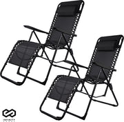 Infinity Goods Opvouwbare Tuinstoelen set van 2- Ligstoelen - Opvouwbaar - Verstelbaar - Ergonomisch Hoofdkussen - Metaal - Textileen - Zwart