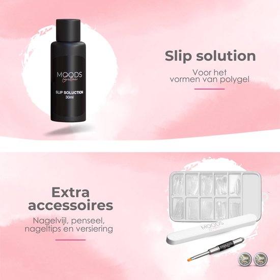 Moods Gellac - Luxury Polygel Set - Polygel Nails Starter Pack - Inclut une lampe UV LED - 6 couleurs - Gris Nude