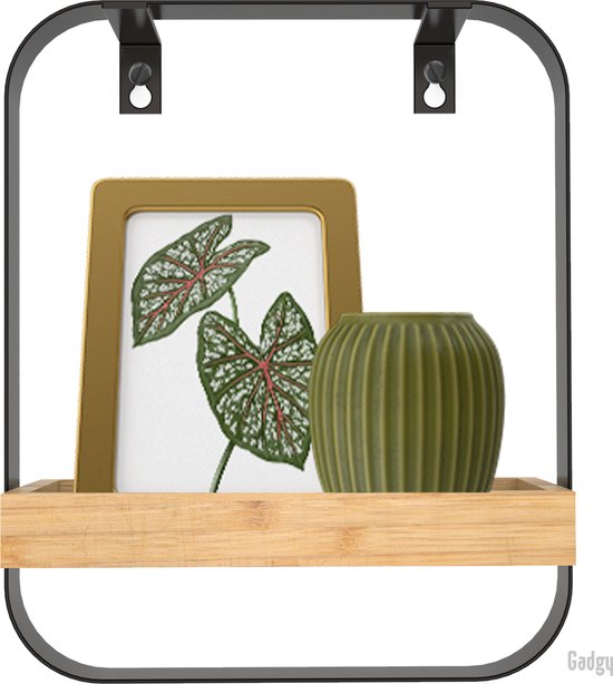Gadgy Etagère murale métal bois noir - Crémaillère murale - Boite murale - Décoration murale industrielle - Décoration murale - 29x24CM