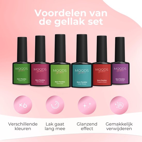 Moods Gellac 6-Piece Set - Gel Nail Polish Starter Pack - Vernis à ongles en gel - 8ML - Neon Paradise - Gellac - Nails - Chic Colours