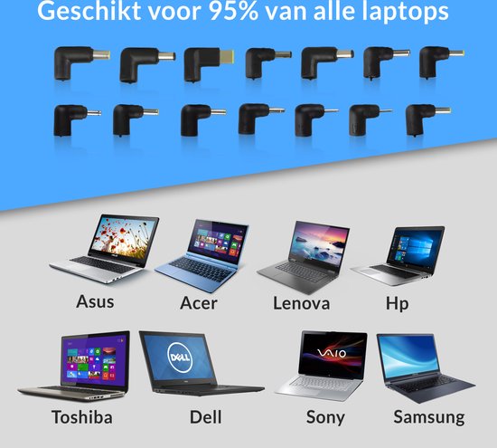Velociy® Universal Laptop Adapter - Chargeur d'ordinateur portable - Toutes les marques - 45W-65W-90W - Asus - Acer - HP - Dell - Lenovo - Samsung - Sony