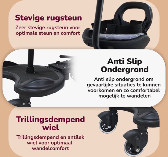 HeppieBabie - Ride-along Board Deluxe - With Seat - For Pram/Buggy - Buggy Board - With Ebook - Universal