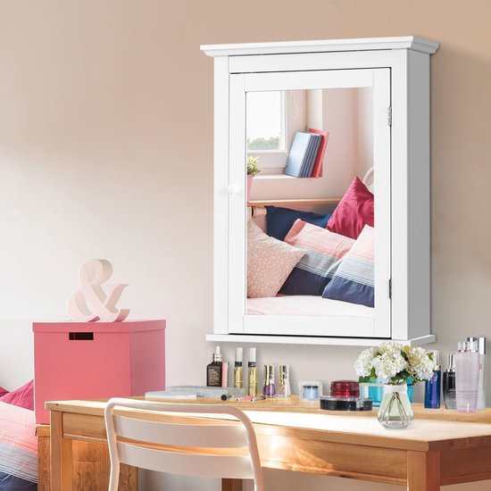 Costway - Salle de bain - Armoire de toilette - Bois -Blanc - 56 x 15 x 69,5 cm