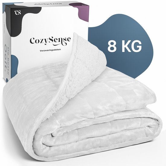 Couverture lestée CozySense® 8 kg - Couverture lestée - Couverture lestée - GLASS-Flow® Distribution de la pression - 135x200 - Velours flanelle & Sherpa - Hypoallergénique - Blanc