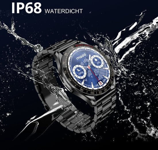Maoo Titan AMOLED Smartwatch Homme - Acier inoxydable et 2 bracelets TPU - Podomètre - Moniteur de fréquence cardiaque - Moniteur de sommeil - Multisport - Convient à Android et iOS - Noir