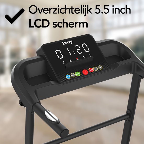 Brixy Treadmill - Pliable - Tapis de marche - 12 programmes - Support pour tablette - Fonction d'inclinaison - Tapis de course - 1-12km/h