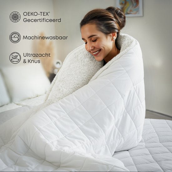 Couverture lestée CozySense® 8 kg - Couverture lestée - Couverture lestée - GLASS-Flow® Distribution de la pression - 135x200 - Velours flanelle & Sherpa - Hypoallergénique - Blanc