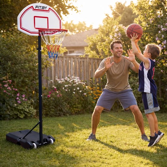 Poteau de basket-ball Fitby - anneau de basket-ball avec support - réglable - 150-205 cm - socle robuste avec roues
