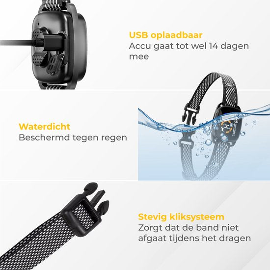 Nuvance - Collier anti-aboiement digital - Dispositif anti-aboiement sans choc - Vibration et bips - Rechargeable - Collier anti-aboiement pour chiens et chiots - 6 étapes