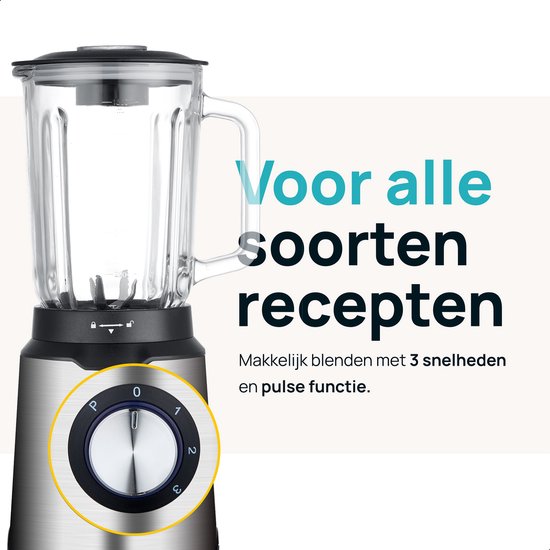 MOA Blender - Smoothie Maker avec gobelet en verre de 1.5L - Pour crème glacée, fruits congelés, noix - Mini - 1020W - Acier inoxydable - Argent