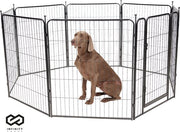 Infinity Goods Dog Run - Parc à chiots - 8 panneaux - 80 x 80 CM - 640 CM de circonférence - pliable - avec porte - acier - noir