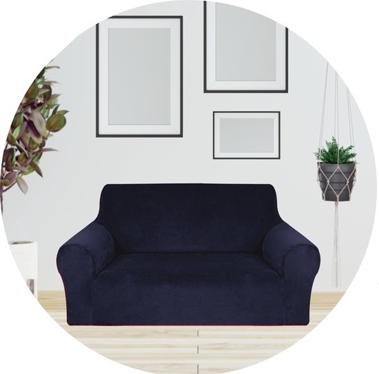 Hilvard - Housse de canapé 2 places - (145 - 175 cm) - Bleu foncé - Velours - Stretch - Housse de canapé - Housse de meuble - Contre les dommages et les taches - Housse de siège - Housse d'assise