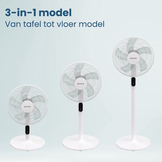 Auronic Ventilateur sur trépied - Ventilateur sur pied - Refroidisseur d'air - Ventilateur de sol et de table - 3 en 1 - 12 vitesses - Ventilateur silencieux - Ventilateur - Avec télécommande - Blanc