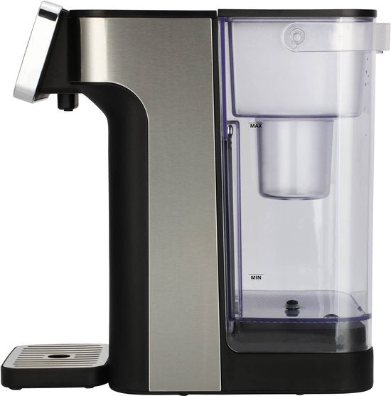 Inventum HWD725B Distributeur d'eau chaude - Capacité 2 litres - 45°C à 100°C - Ecran tactile - Sans BPA - Bouilloire - Robinet d'eau chaude - Filtre anti-calcaire - 2600 watts - Noir/RVS