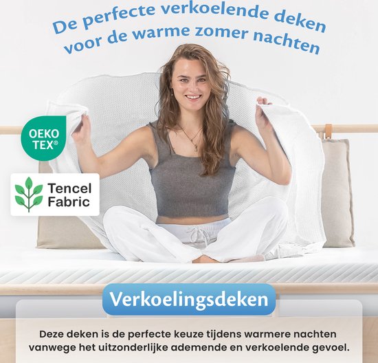 Ella® Couverture rafraîchissante 200x200 cm - 100% Bio-Tencel - Couverture auto-refroidissante - Couverture rafraîchissante - Couette d'été - Blanc perle