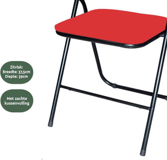 BRASQ Chaise pliante Rouge Noir - Chaise pliante - Chaise pliante 43x38x78 cm - PVC - Chaise de salle à manger
