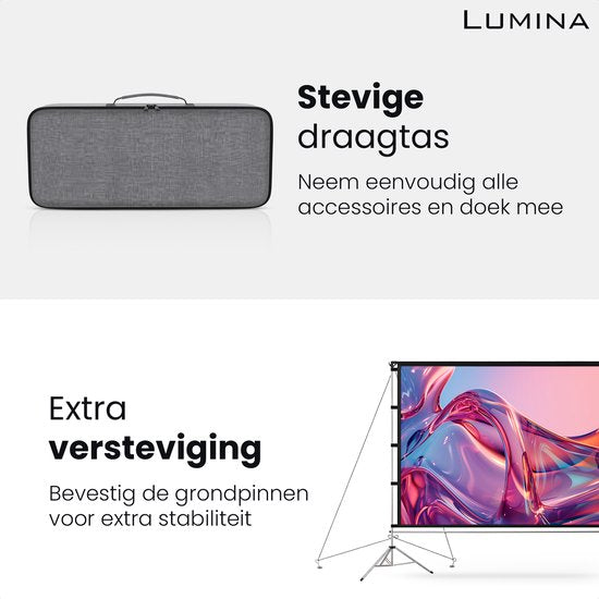 Écran de projection Lumina® 120 pouces - Écran Beamer avec pied - infroissable - pliable - avec sac de transport - pour l'intérieur et l'extérieur
