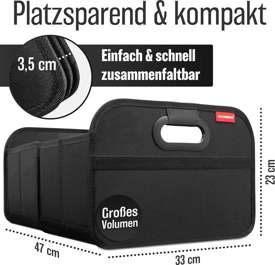 HELDENWERK Sac de coffre de voiture, pliable, renforcé et stable, organisateur de coffre, sac à provisions pour un rangement pratique, boîte pliante de voiture antidérapante, boîte de coffre (noir)