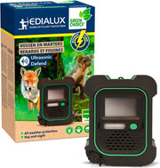 Edialux Ultrasonic Defend Foxes & Marters Flash, répulsif à ultrasons pour renards et martres avec flash, protégez votre jardin efficacement et en toute sécurité, fonctionne avec des piles ou un adaptateur, max 200 m².