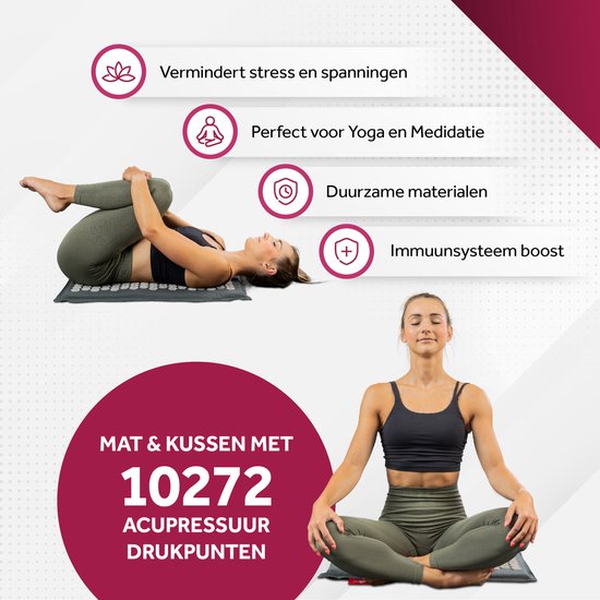 Northwall Nail Mat avec oreiller et sac de transport - Matelas d'acupression avec oreiller pour les ongles - Lit pour les ongles - Acupuncture - Méditation - Massage Shakti - Gris
