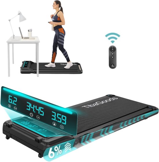 TibaGoods Tapis de course pliable - 1 à 6 km/h - Tapis de course à domicile - Tapis de marche - Vélo d'exercice - Fonction d'inclinaison 6% - Tapis de course - Tapis de marche - Sport - Course - Pour sous le bureau