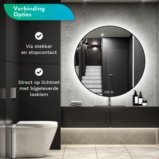 Mirlux Miroir de salle de bain avec éclairage LED et chauffage - Miroir mural rond - Miroir de douche anti-condensation - Noir mat - 100CM