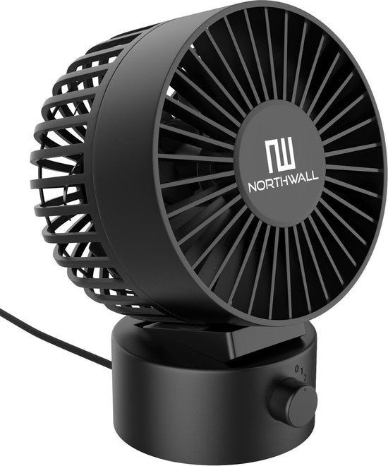 Northwall Mini ventilateur USB - Ventilateur de table noir - Mini ventilateur silencieux - Ventilateur de bureau rétro - Petit, silencieux et silencieux - Deux moteurs - inclinable - 2 vitesses