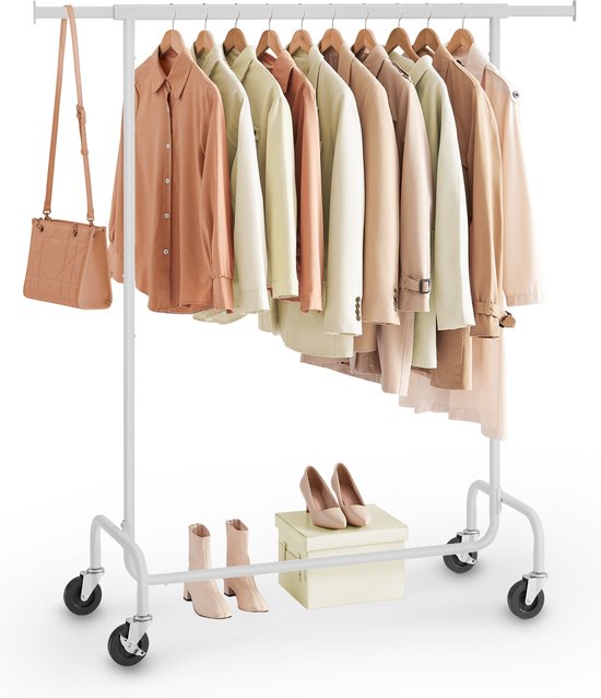 O'DADDY® Porte-vêtements sur 4 grandes roues - Capacité jusqu'à 130 kg - Réglable et extensible - Métal chromé inoxydable - Assemblage facile - Blanc