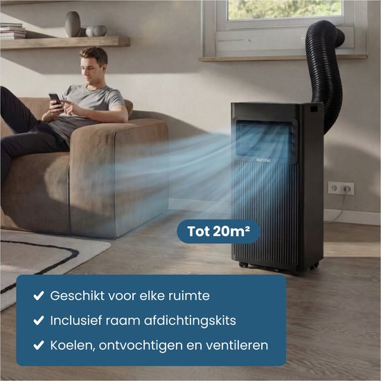 Auronic Mobile Air Conditioner - 7,000 BTU - 3-en-1 - Climatisation avec 2 kits d'étanchéité de fenêtre - Ventilateur - Déshumidificateur - Jusqu'à 20m² - Noir