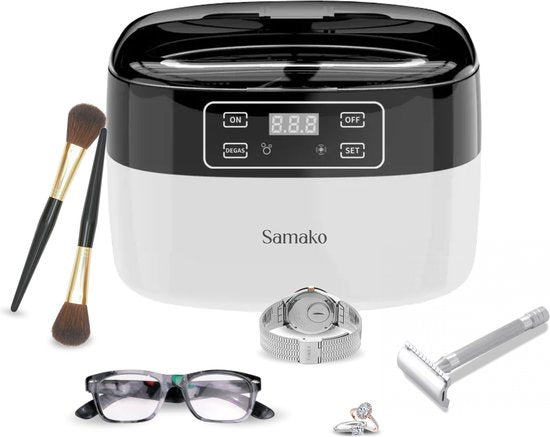 Samako Nettoyeur à Ultrasons Professionnel - Appareil de Nettoyage - Bain à Ultrasons - Lunettes - Bijoux - Montre - Pinceau de Maquillage - 750 ml
