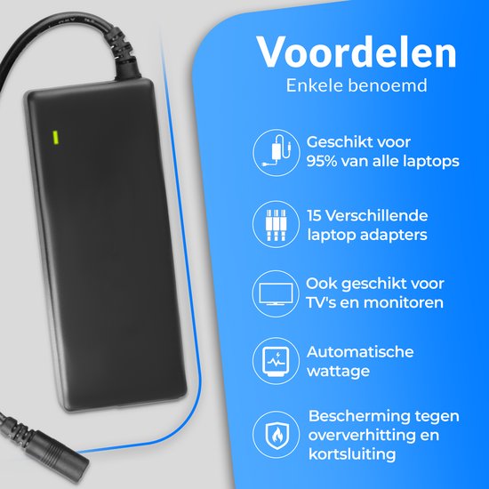 Velociy® Universal Laptop Adapter - Chargeur d'ordinateur portable - Toutes les marques - 45W-65W-90W - Asus - Acer - HP - Dell - Lenovo - Samsung - Sony
